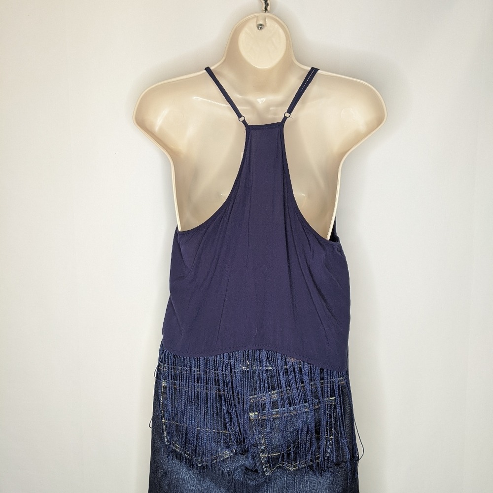 Jenna Hansen Navy Blue Embroidered Fringe Hem Cami Tank Top Boho Festival XS - Picture 7 of 10